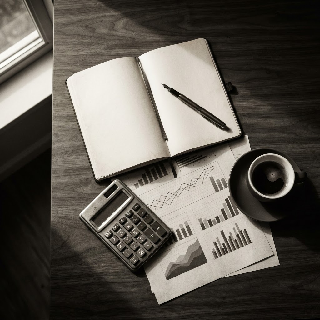 Informes y calculadora sobre un escritorio